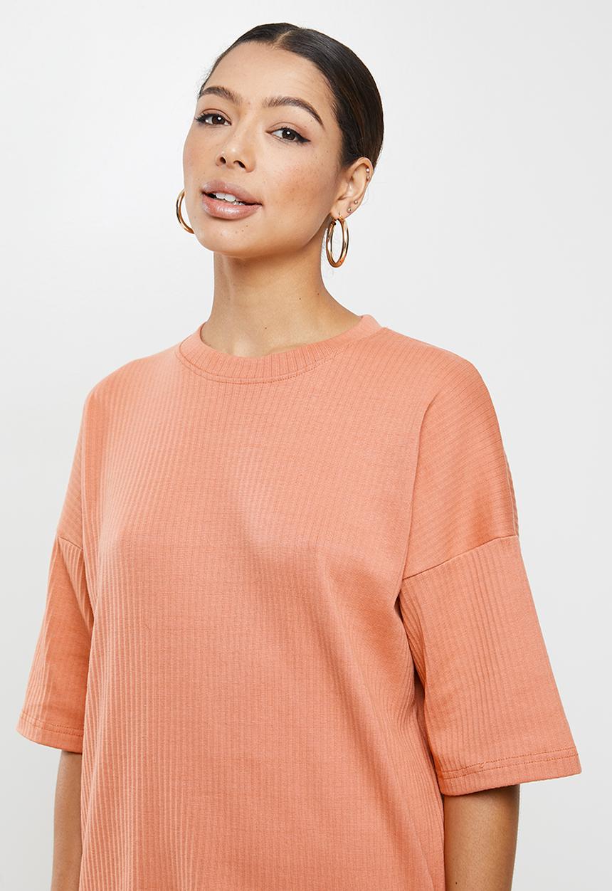 Missguided - Rib T-shirt wide leg set - rust