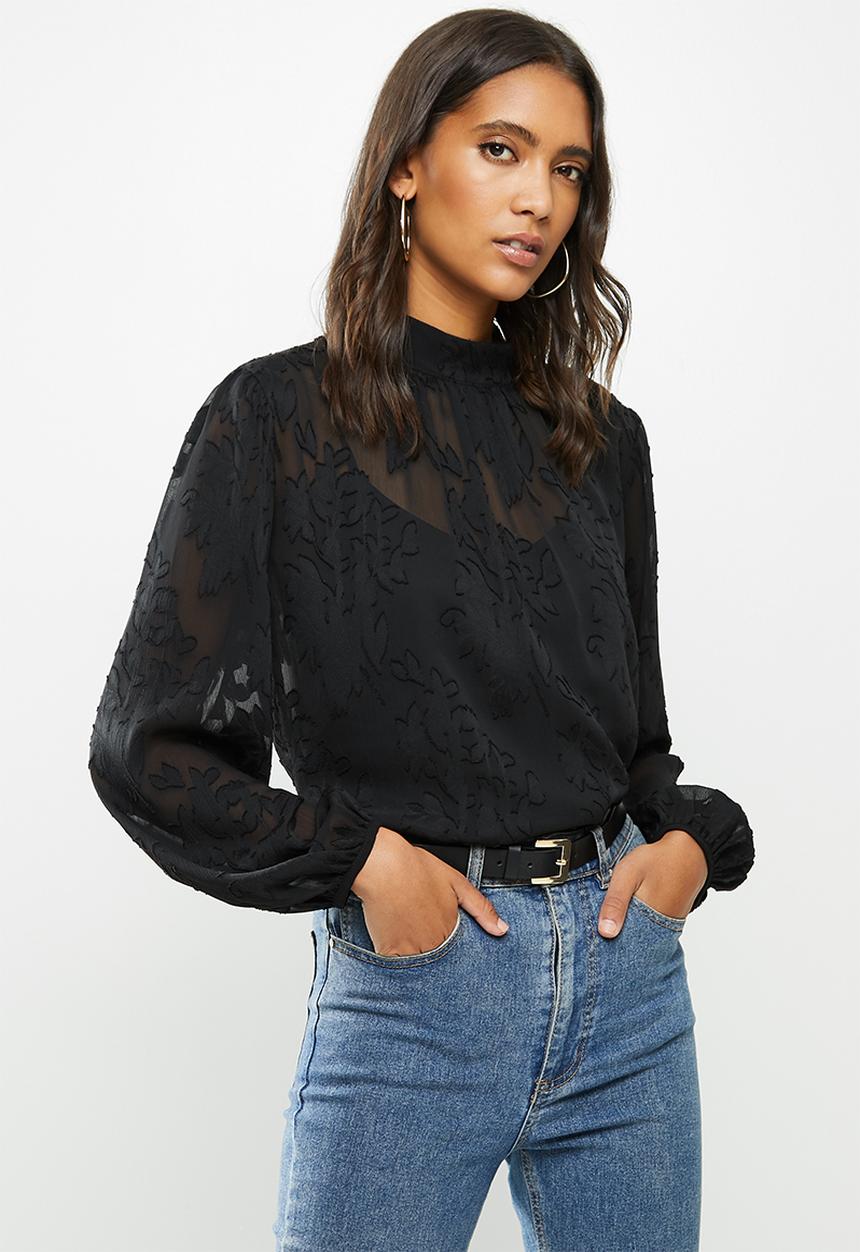 MILLA - Chiffon burnout blouse - black