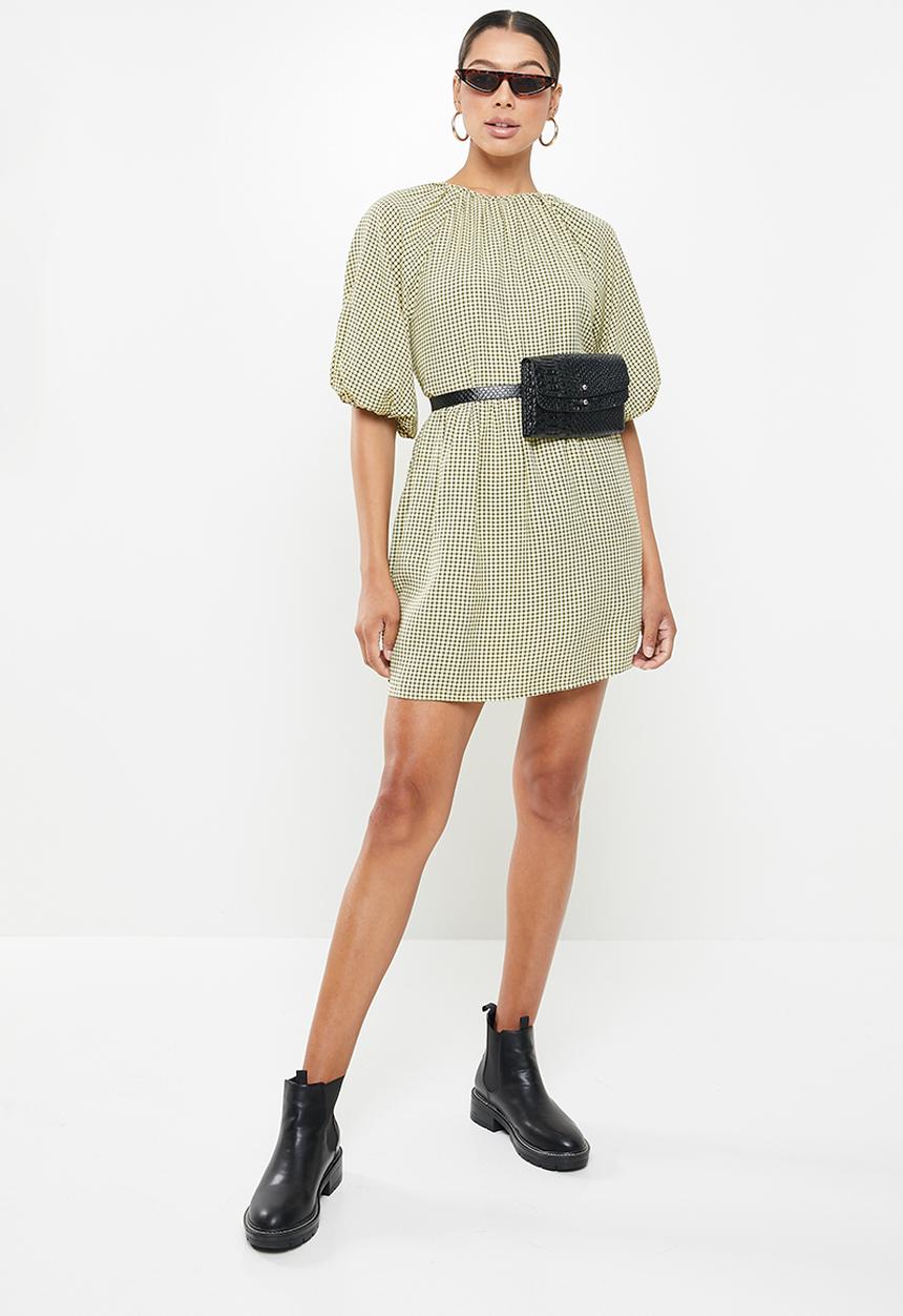 Missguided - Gingham balloon sleeve mini dress - yellow & black