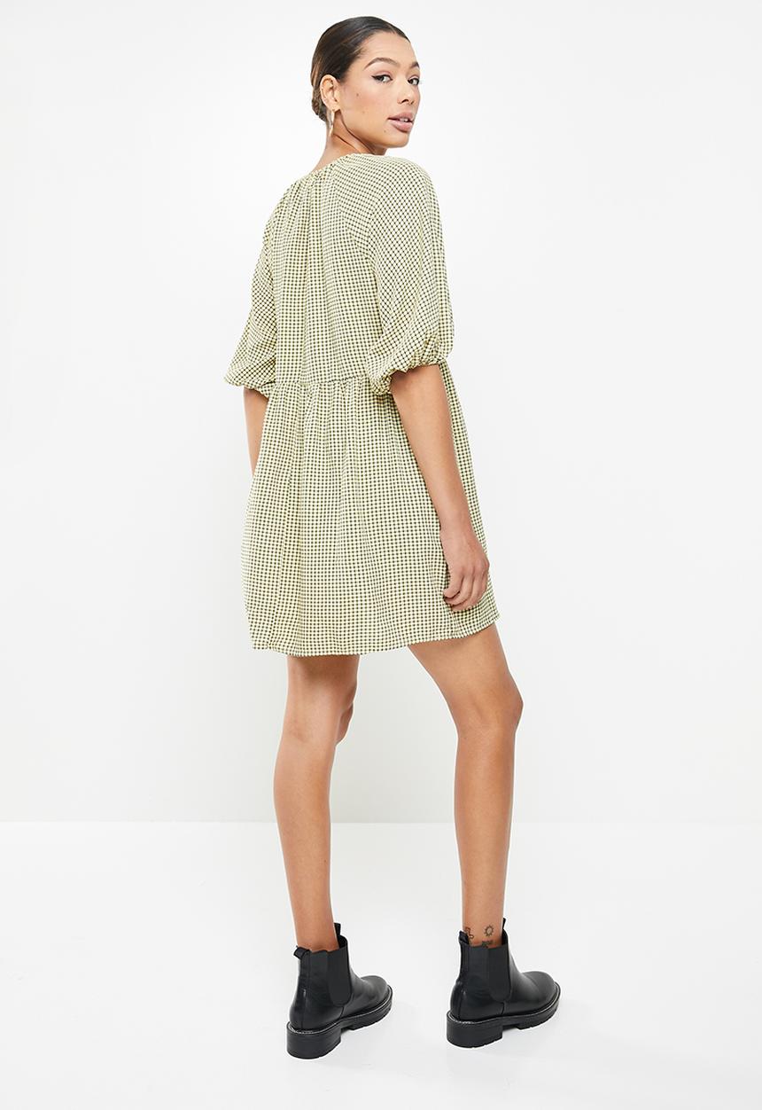 Missguided - Gingham balloon sleeve mini dress - yellow & black