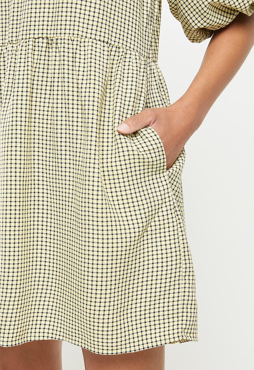 Missguided - Gingham balloon sleeve mini dress - yellow & black
