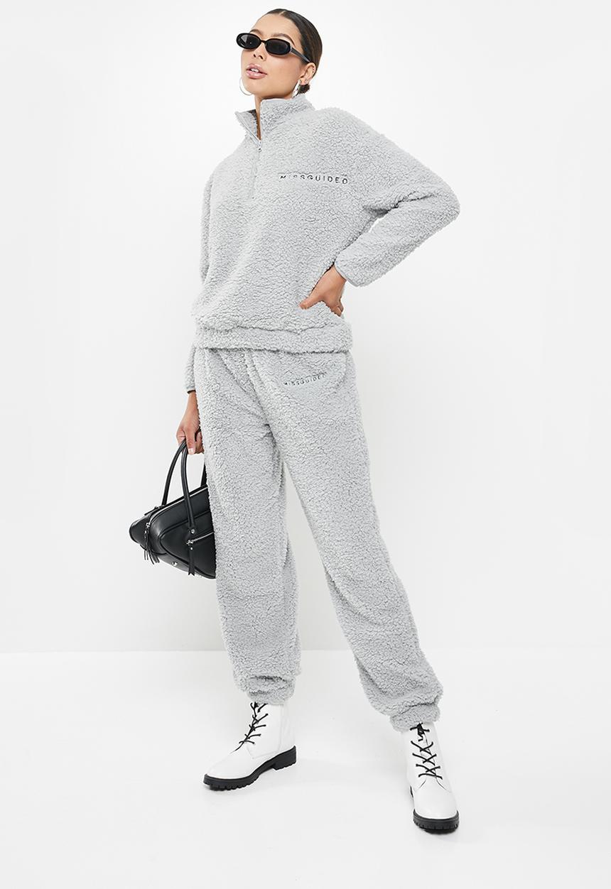 Missguided - Borg half zip hoodie joggers set - grey