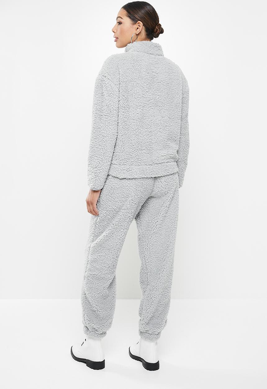 Missguided - Borg half zip hoodie joggers set - grey