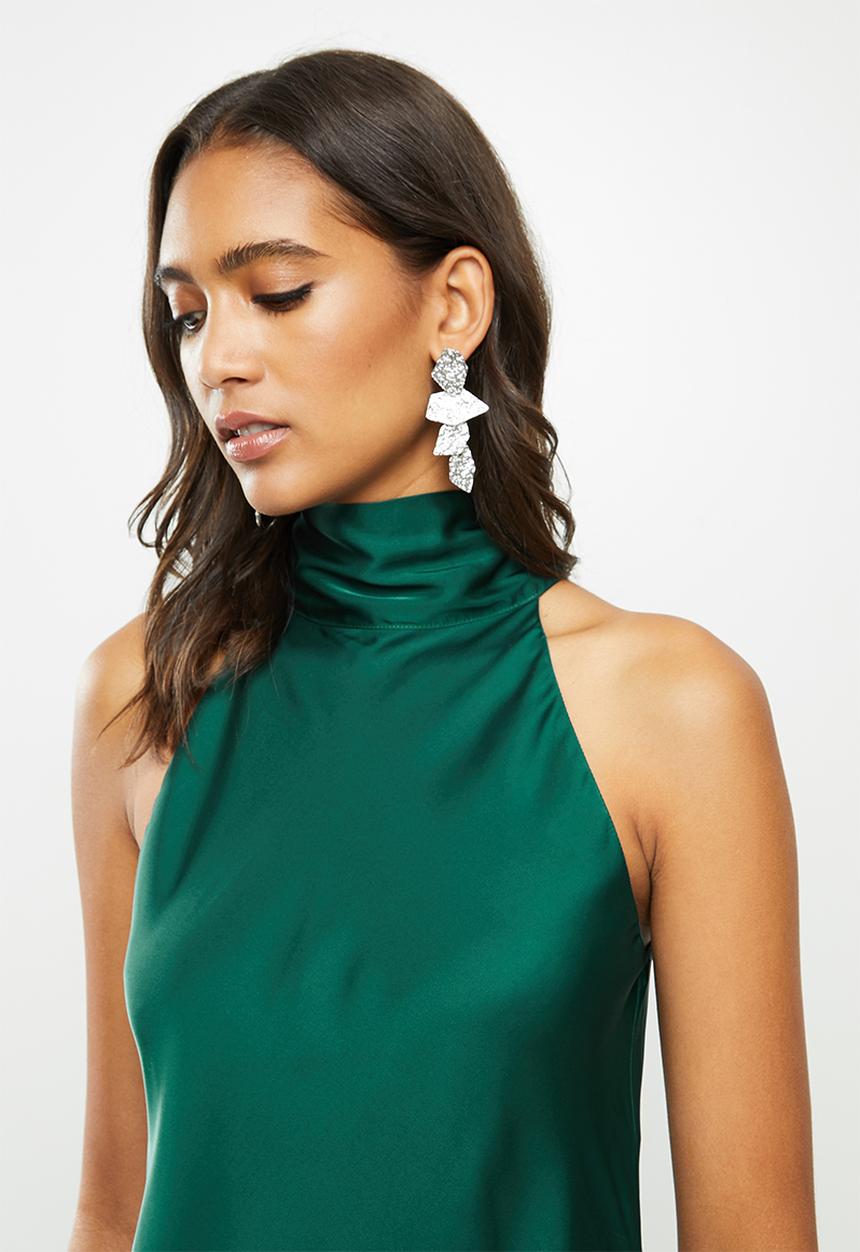 MILLA - Satin halter slip midi dress - emerald 