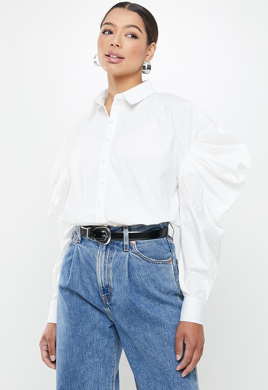 Missguided - Oversized poplin volume sleeve shirt - white