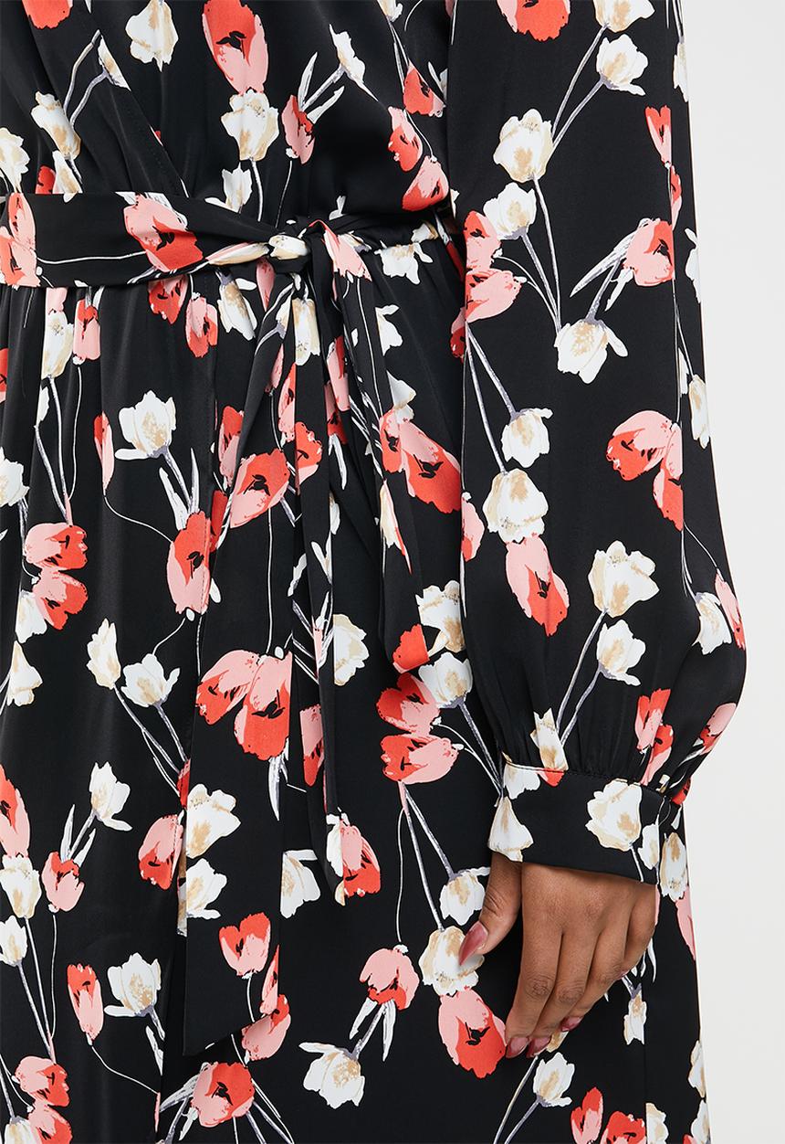 Missguided - Plus plunge maxi dress floral - red & black 