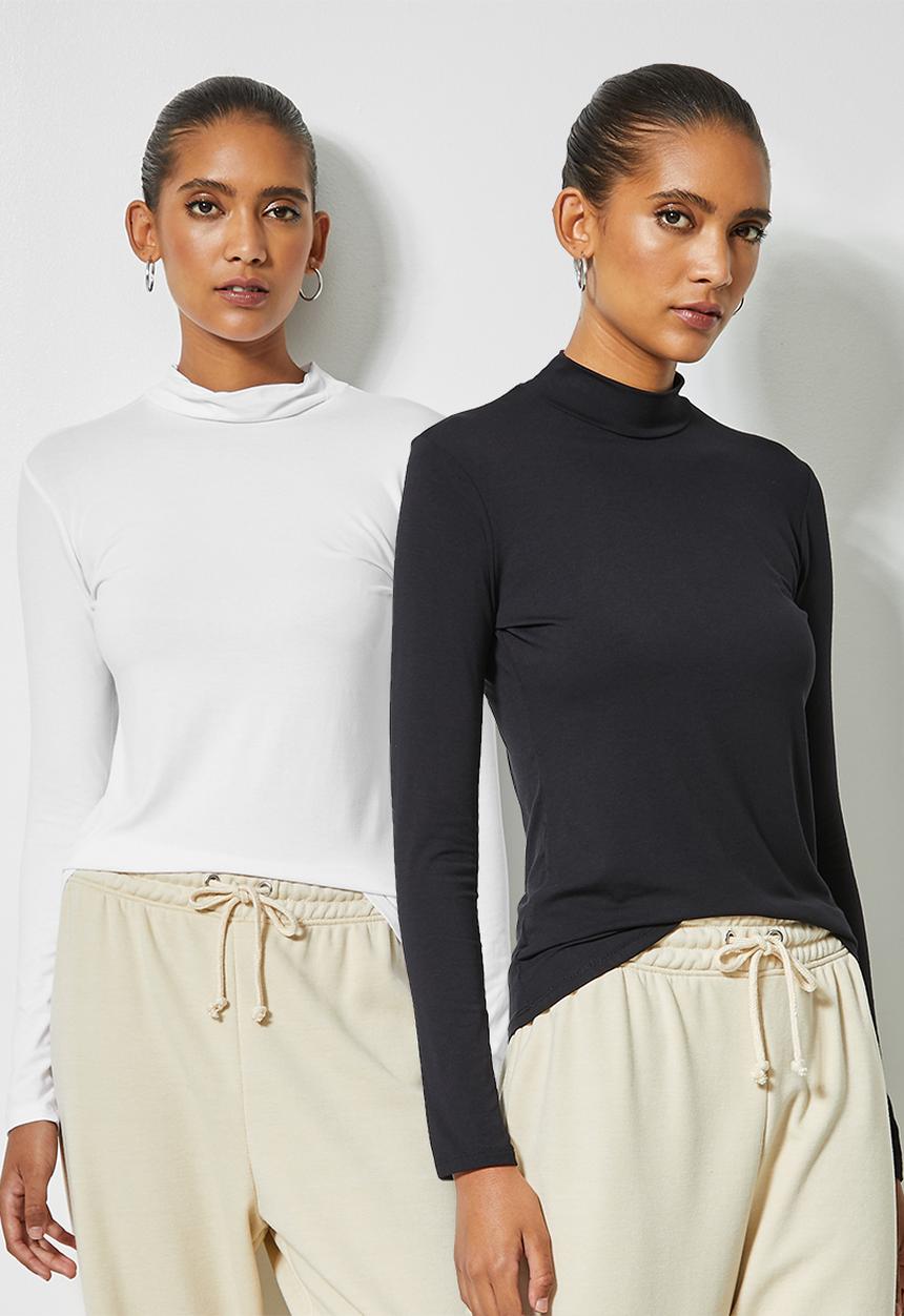 Superbalist - 2 Pack funnel neck viscose tops - black & white