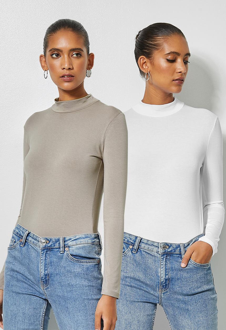 Superbalist - 2pk funnel neck viscose tops - white & neutral