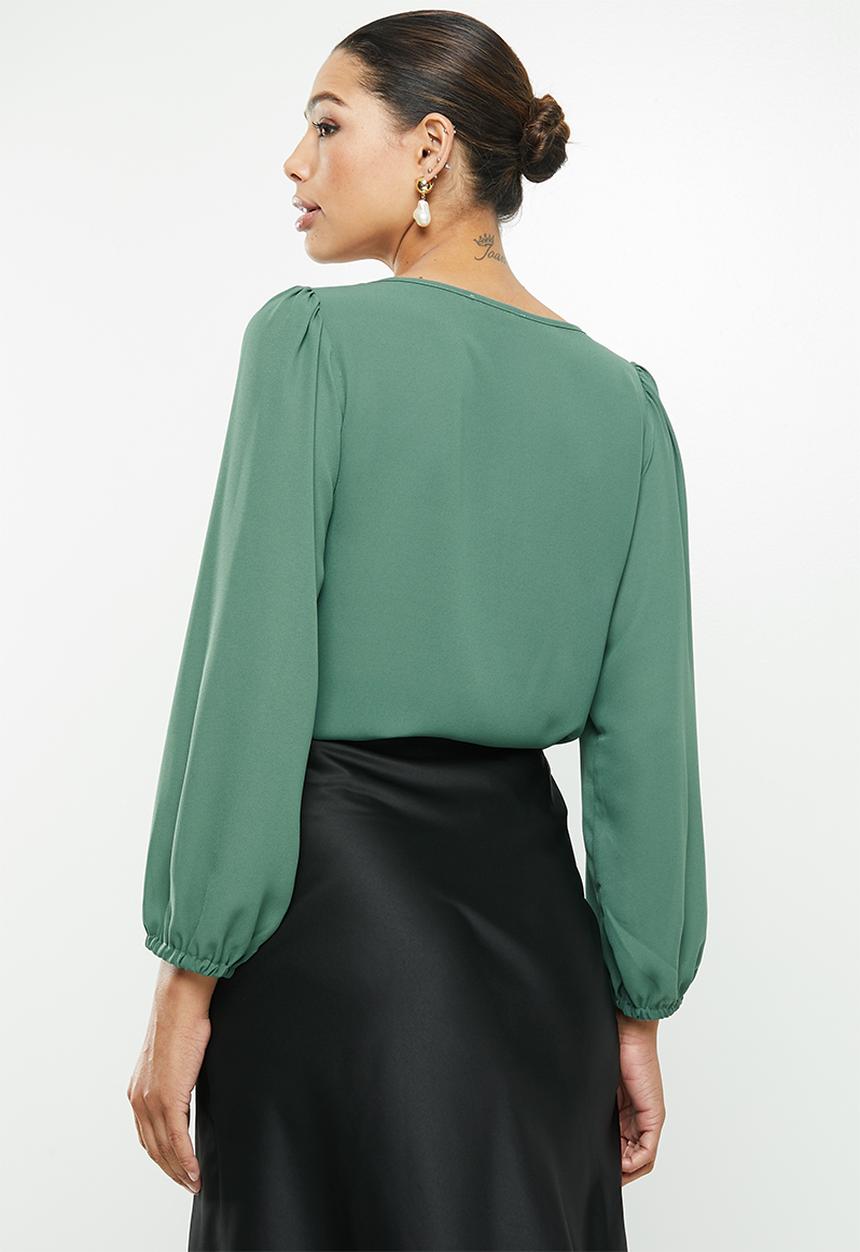 MILLA - Georgette blouse with twist front - green 