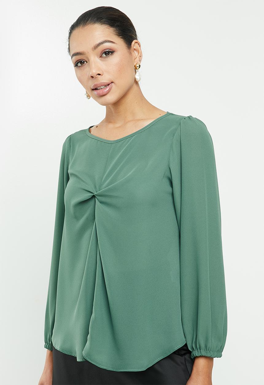 MILLA - Georgette blouse with twist front - green 