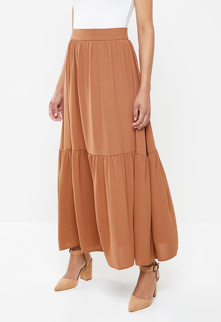 MILLA - Tiered hem maxi skirt - hazel brown