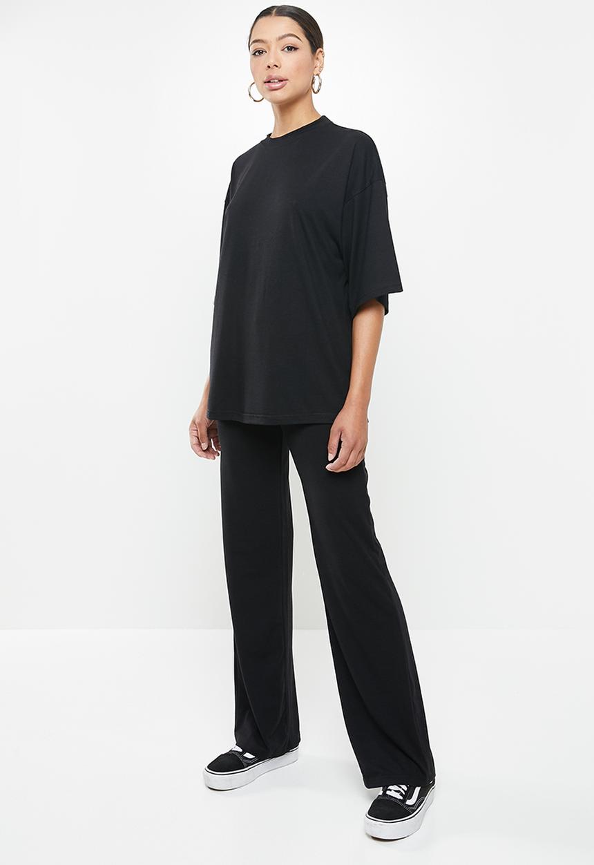 Missguided - Coord jersey T-shirt wide leg set - black