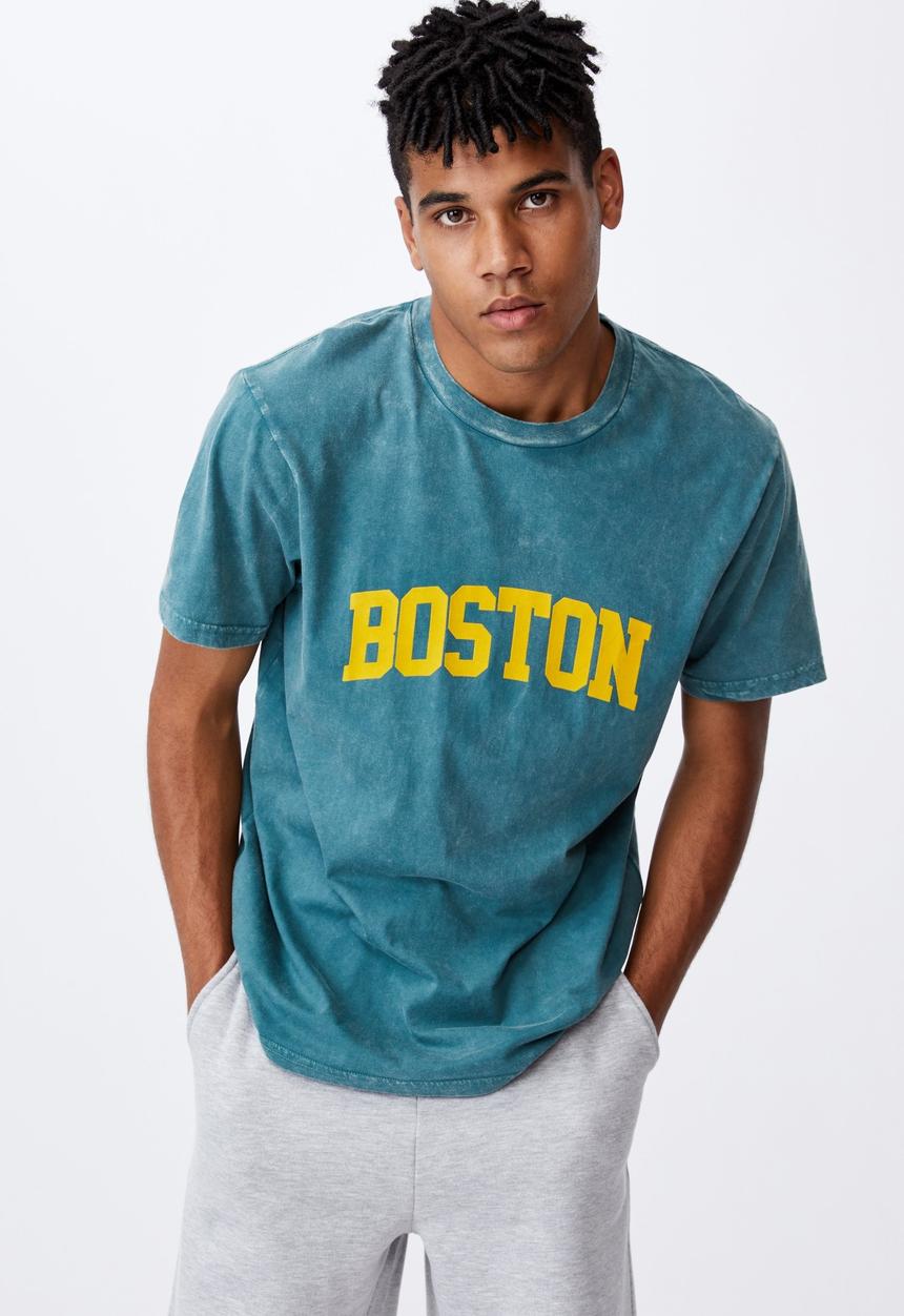 Factorie - Regular graphic t shirt - washed pine teal