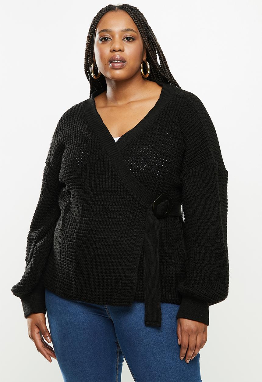 Missguided - Plus balloon sleeve buckle cardigan - black