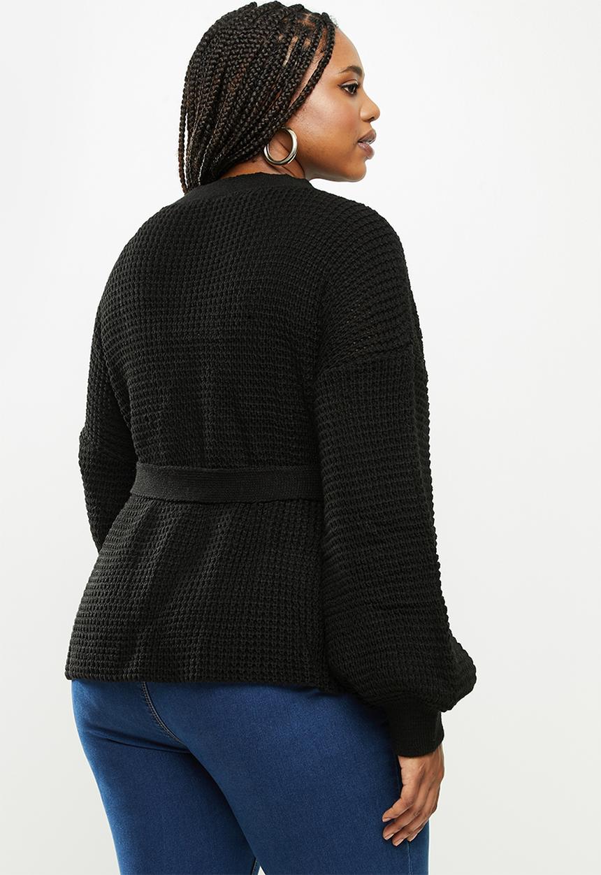 Missguided - Plus balloon sleeve buckle cardigan - black