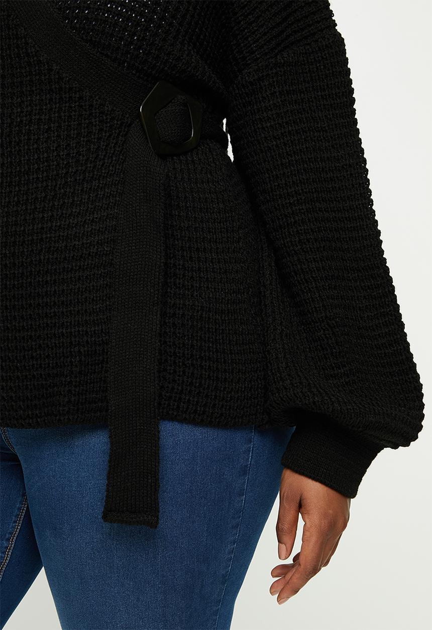 Missguided - Plus balloon sleeve buckle cardigan - black