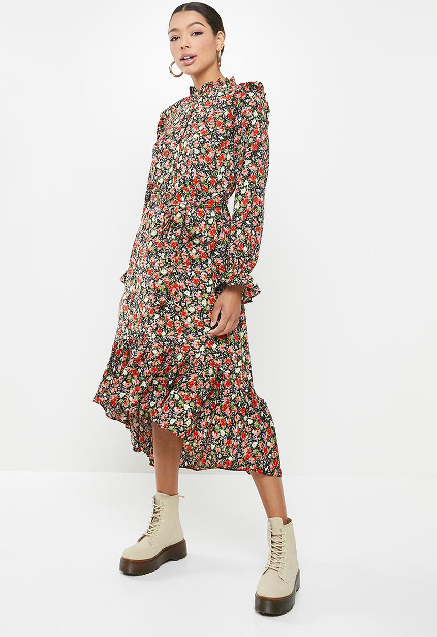 Missguided - Frill neck midi smock dress floral - multi
