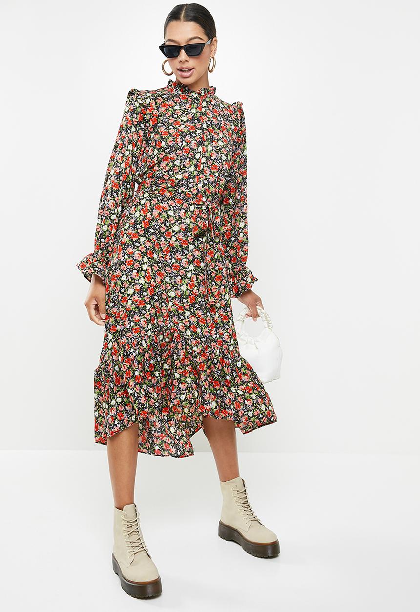 Missguided - Frill neck midi smock dress floral - multi