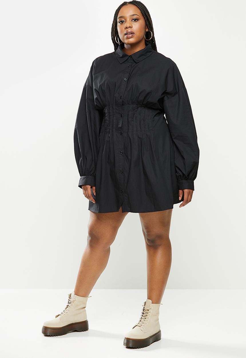 Missguided - Plus cinched waist shirt dress - black