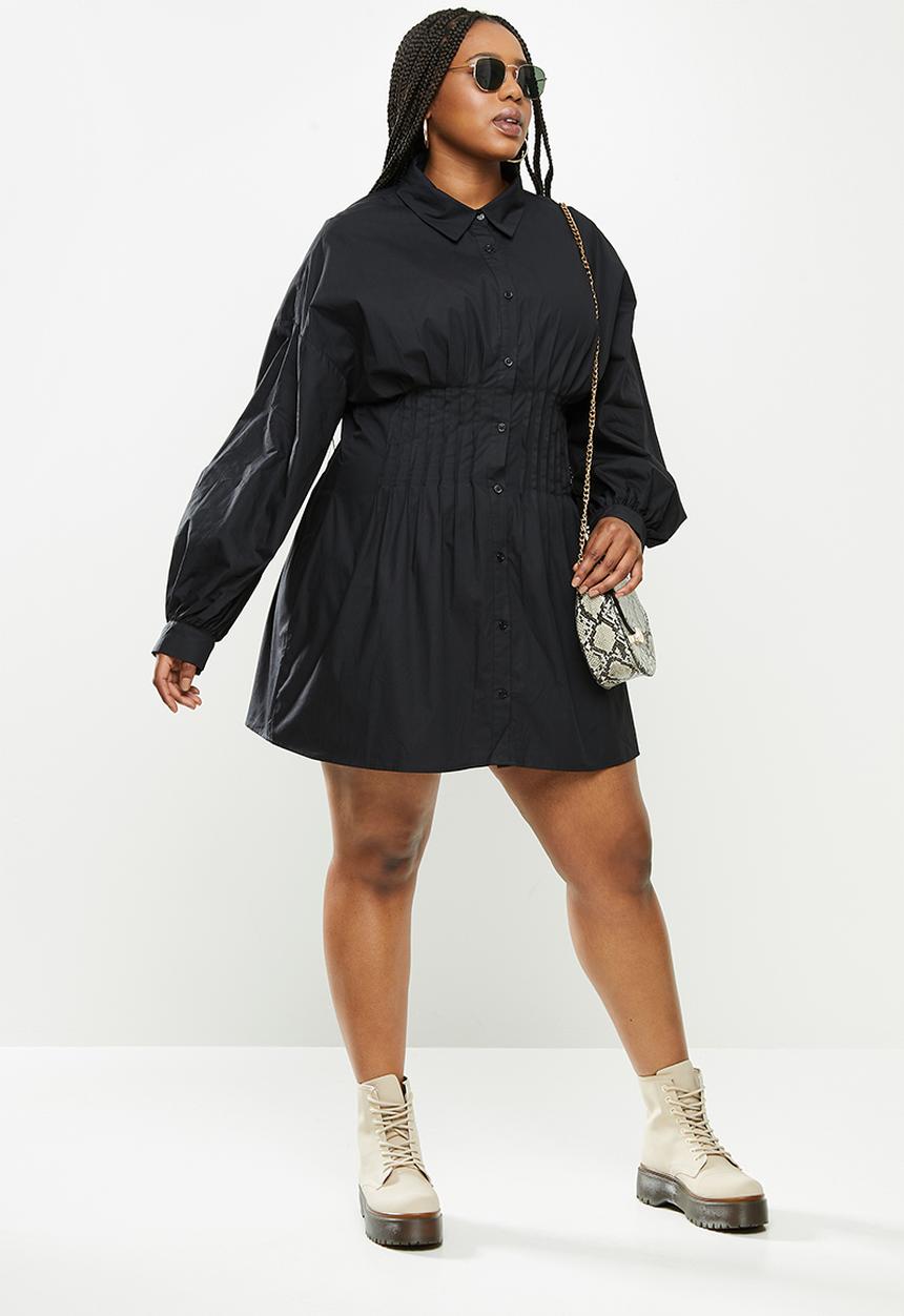 Missguided - Plus cinched waist shirt dress - black