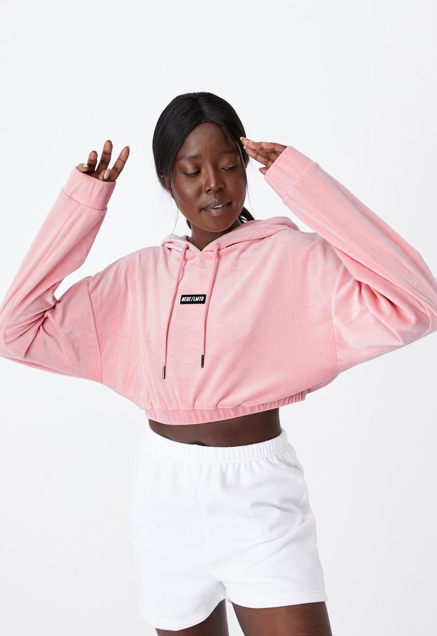 Factorie - Velour cropped hoody - silver pink