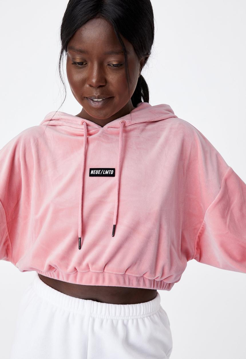 Factorie - Velour cropped hoody - silver pink
