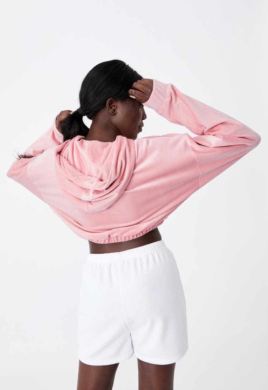 Factorie - Velour cropped hoody - silver pink