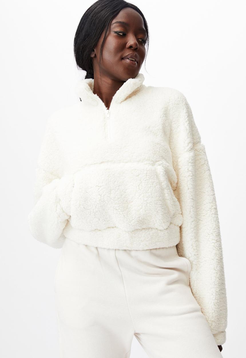 Factorie - Qtr zip teddy fleece - ivory