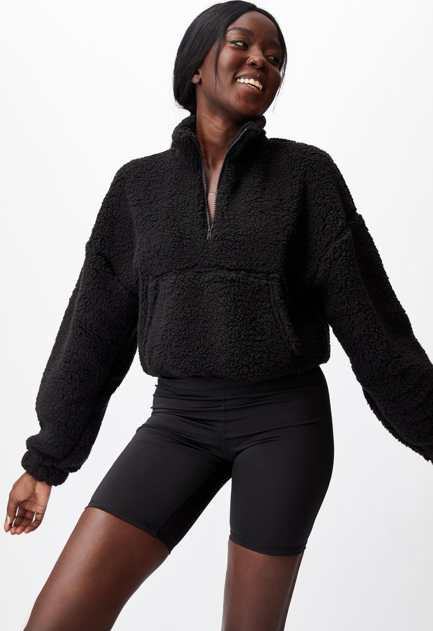 Factorie - Qtr zip teddy fleece - black