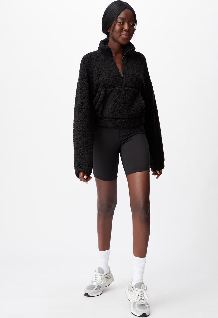 Factorie - Qtr zip teddy fleece - black