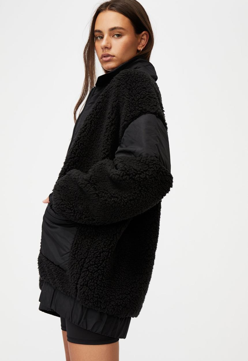 Factorie - Oversized teddy jacket - black
