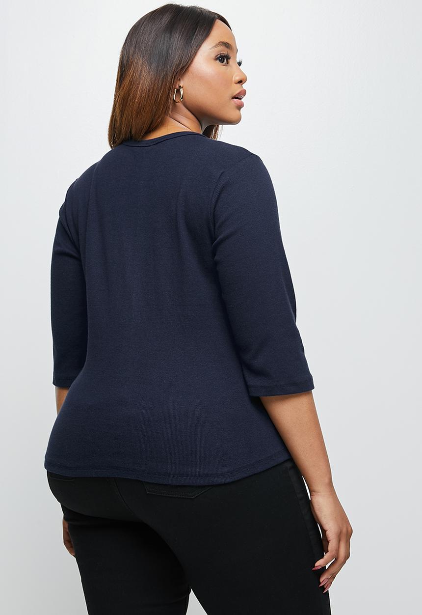 edit Plus - Ribbed crew 3/4 sleeve tee - navy