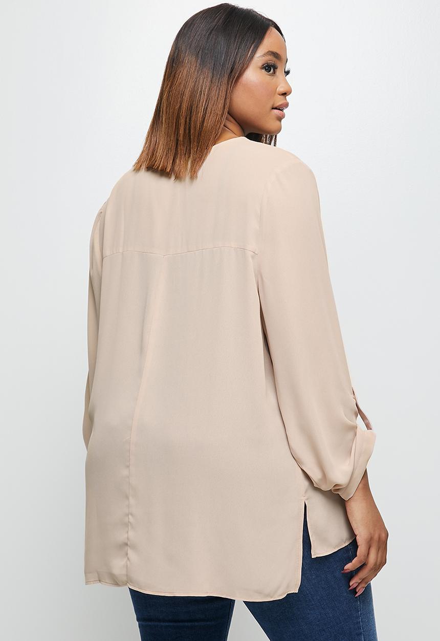 edit Plus - Rolled sleeve blouse - pink 