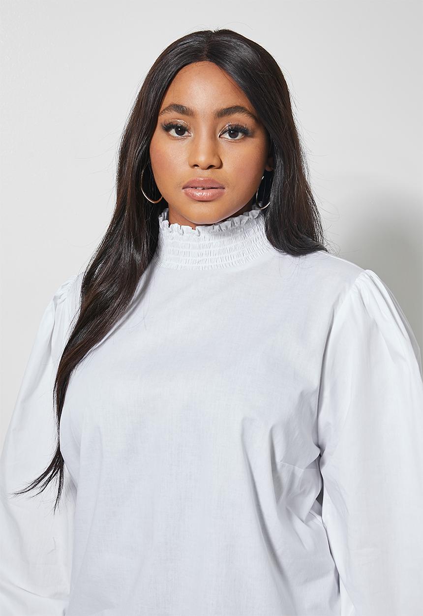 Superbalist - Highneck shirred blouse - white