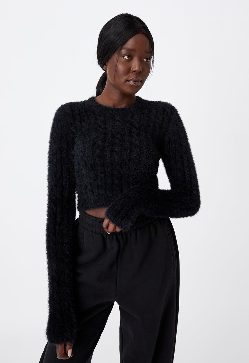 Factorie - Fluffy knit crop jumper - black
