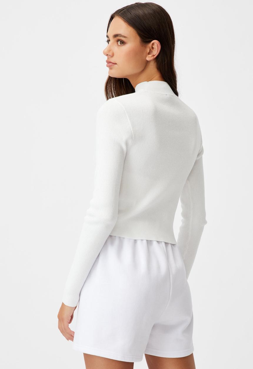 Factorie - Cut out funnel neck knit top - white