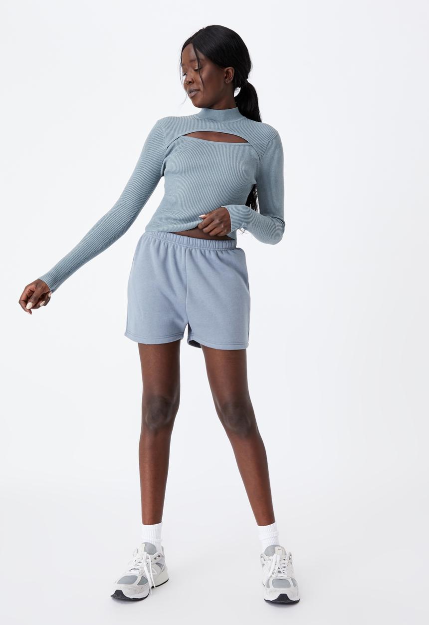 Factorie - Cut out funnel neck knit top - petrol blue