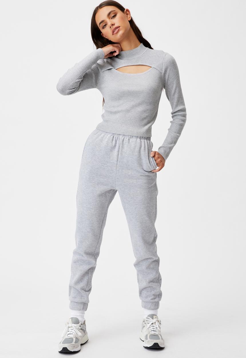Factorie - Cut out funnel neck knit top - grey