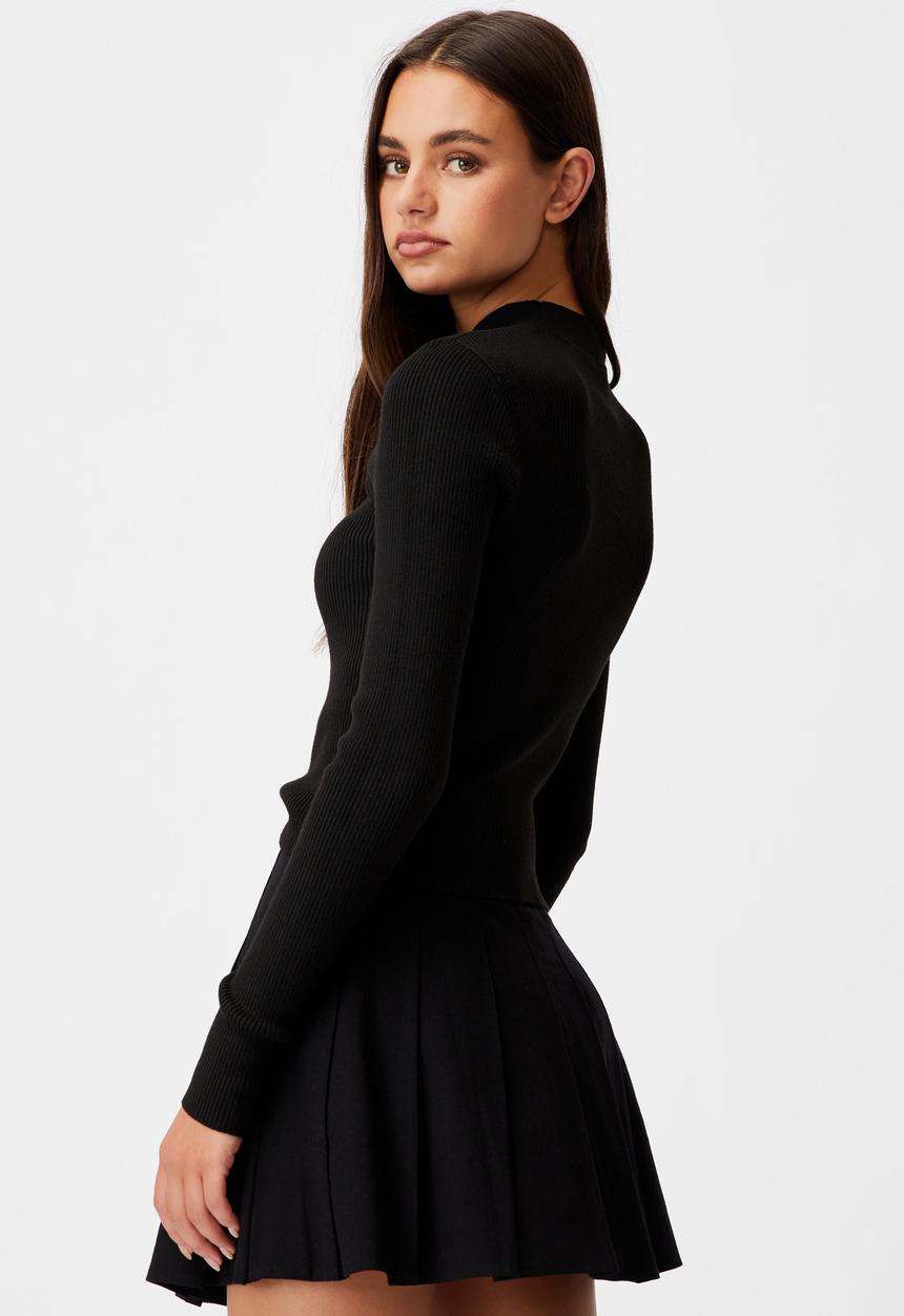Factorie - Cut out funnel neck knit top - black