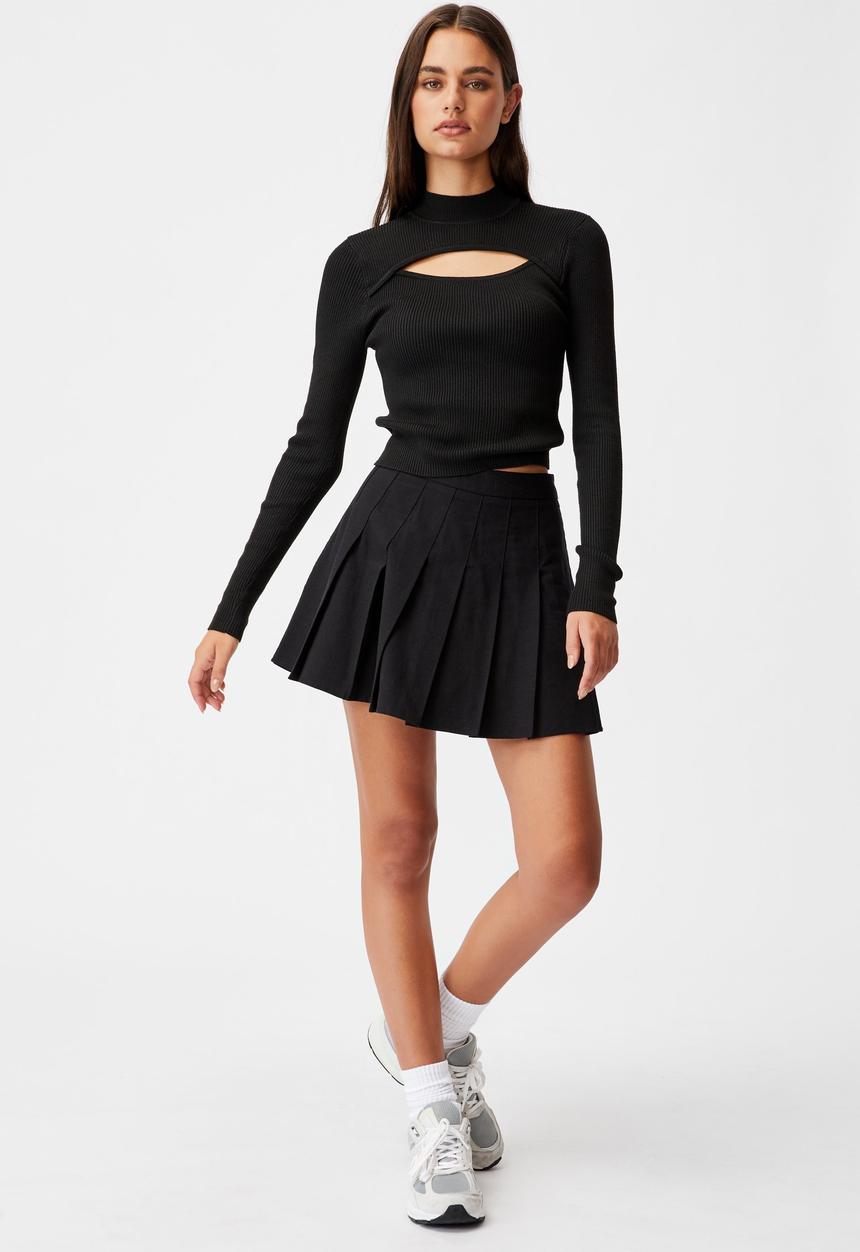Factorie - Cut out funnel neck knit top - black