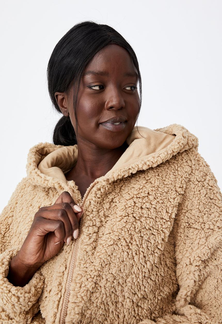 Factorie - Crop teddy jacket - travertine