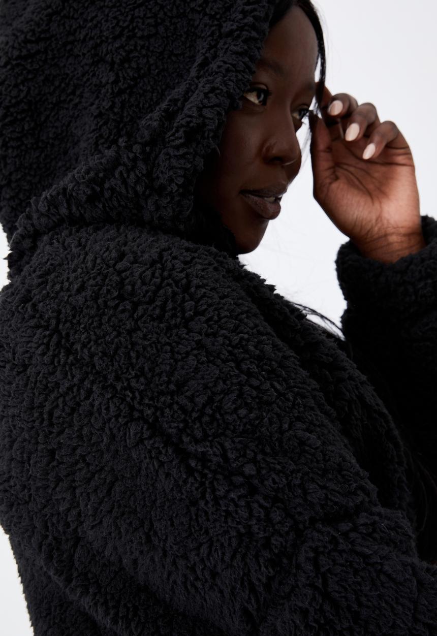 Factorie - Crop teddy jacket - black