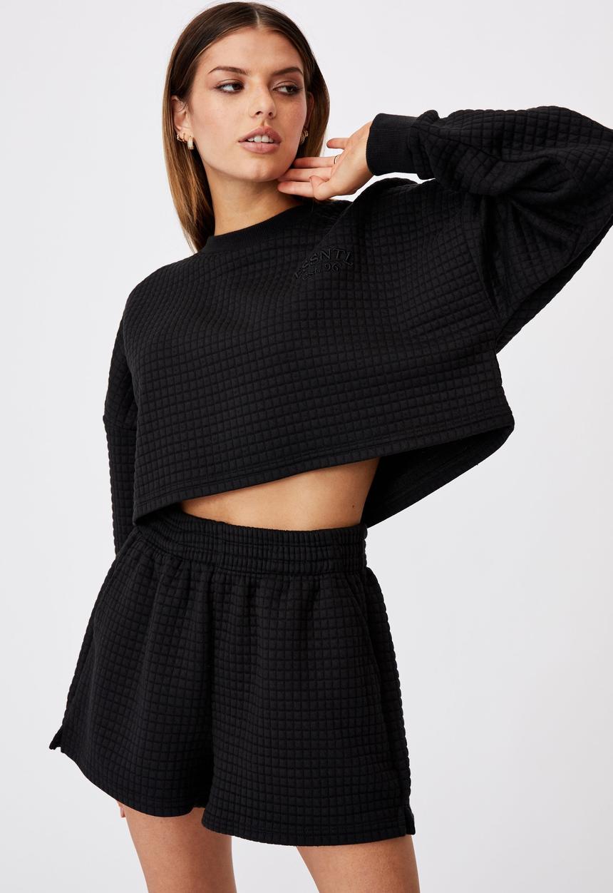 Factorie - Waffle cropped crew - black