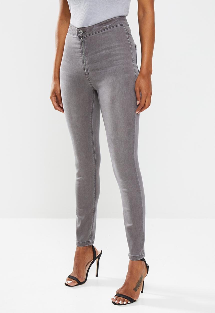 Missguided - Petite vice exposed zip detail jeans - grey