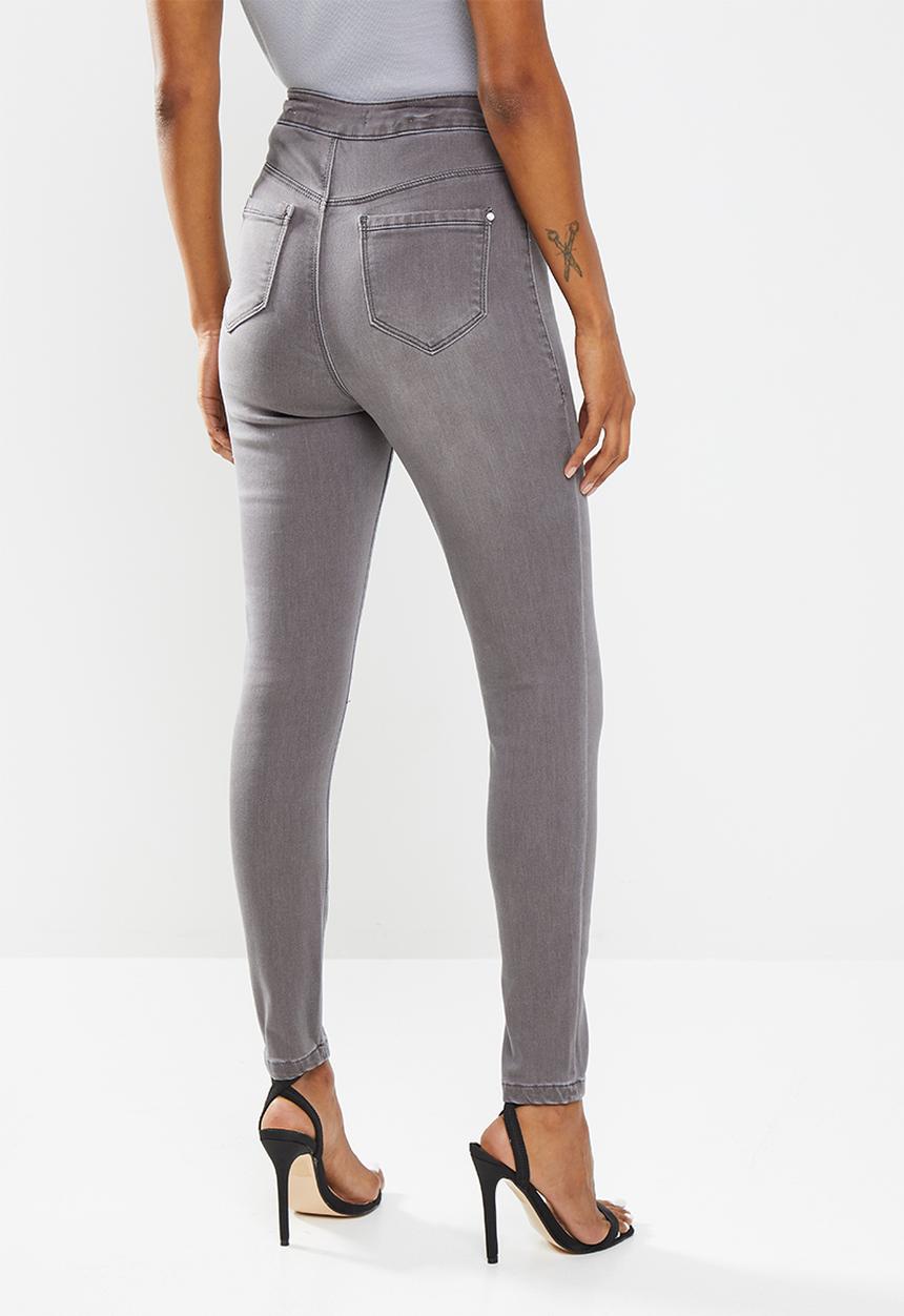 Missguided - Petite vice exposed zip detail jeans - grey