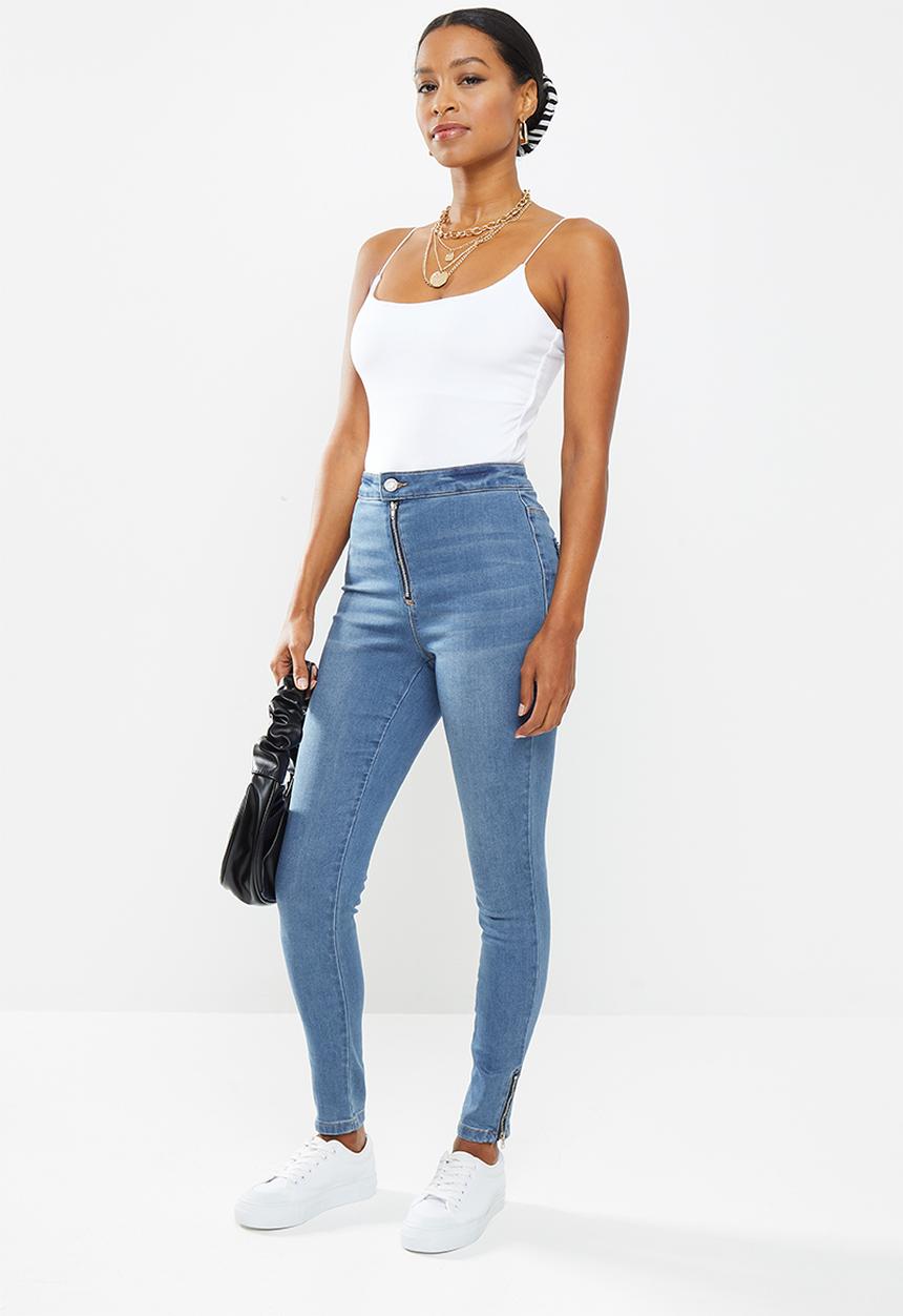 Missguided - Petite vice highwaist skinny jeans zipfly - blue