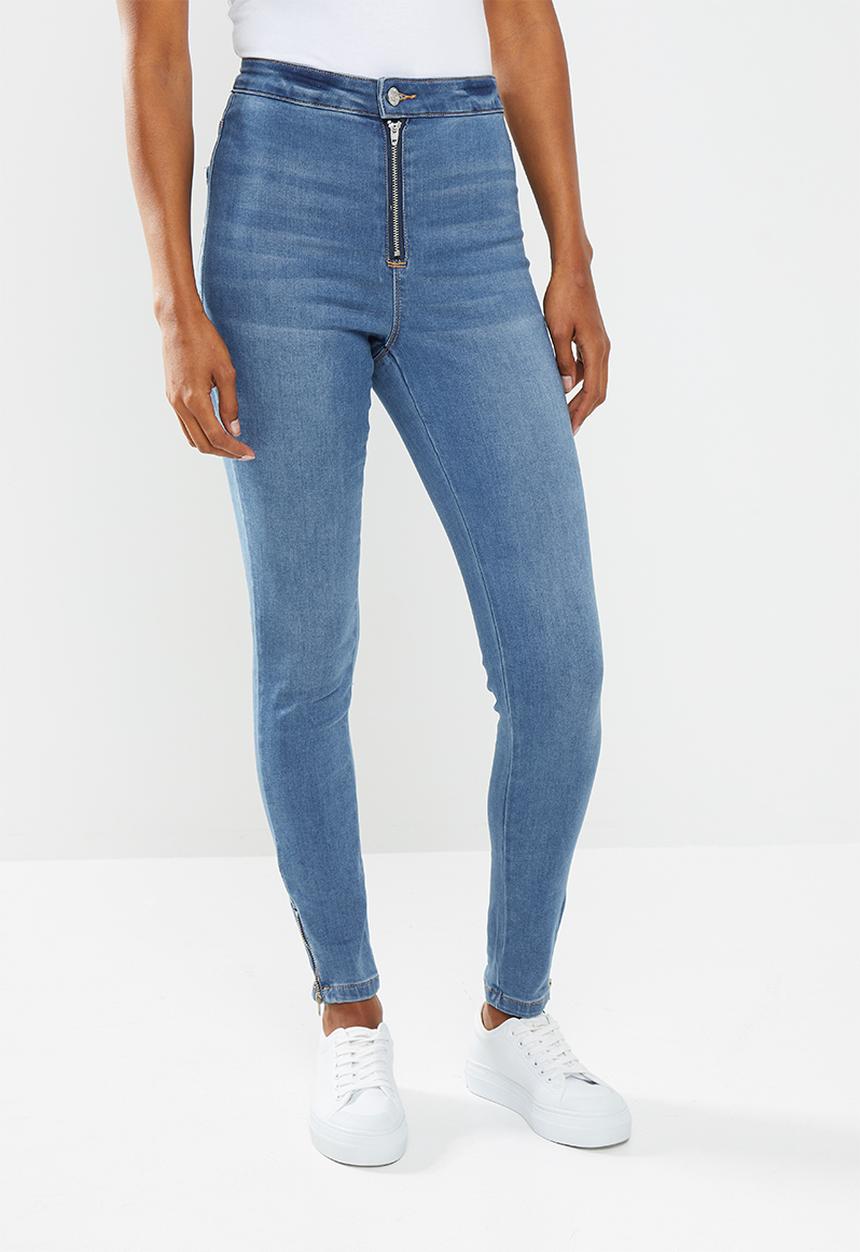 Missguided - Petite vice highwaist skinny jeans zipfly - blue