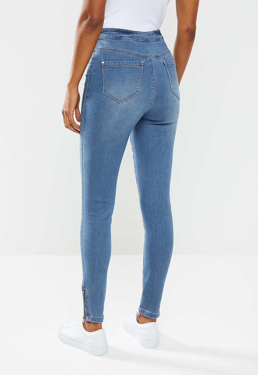 Missguided - Petite vice highwaist skinny jeans zipfly - blue