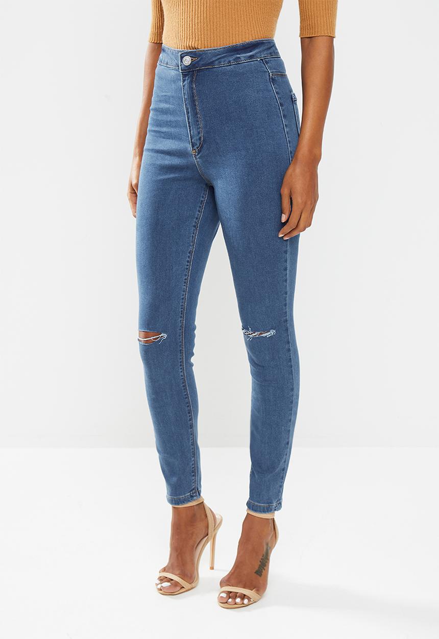 Missguided - Petite vice highwaisted slash knee skinny - blue