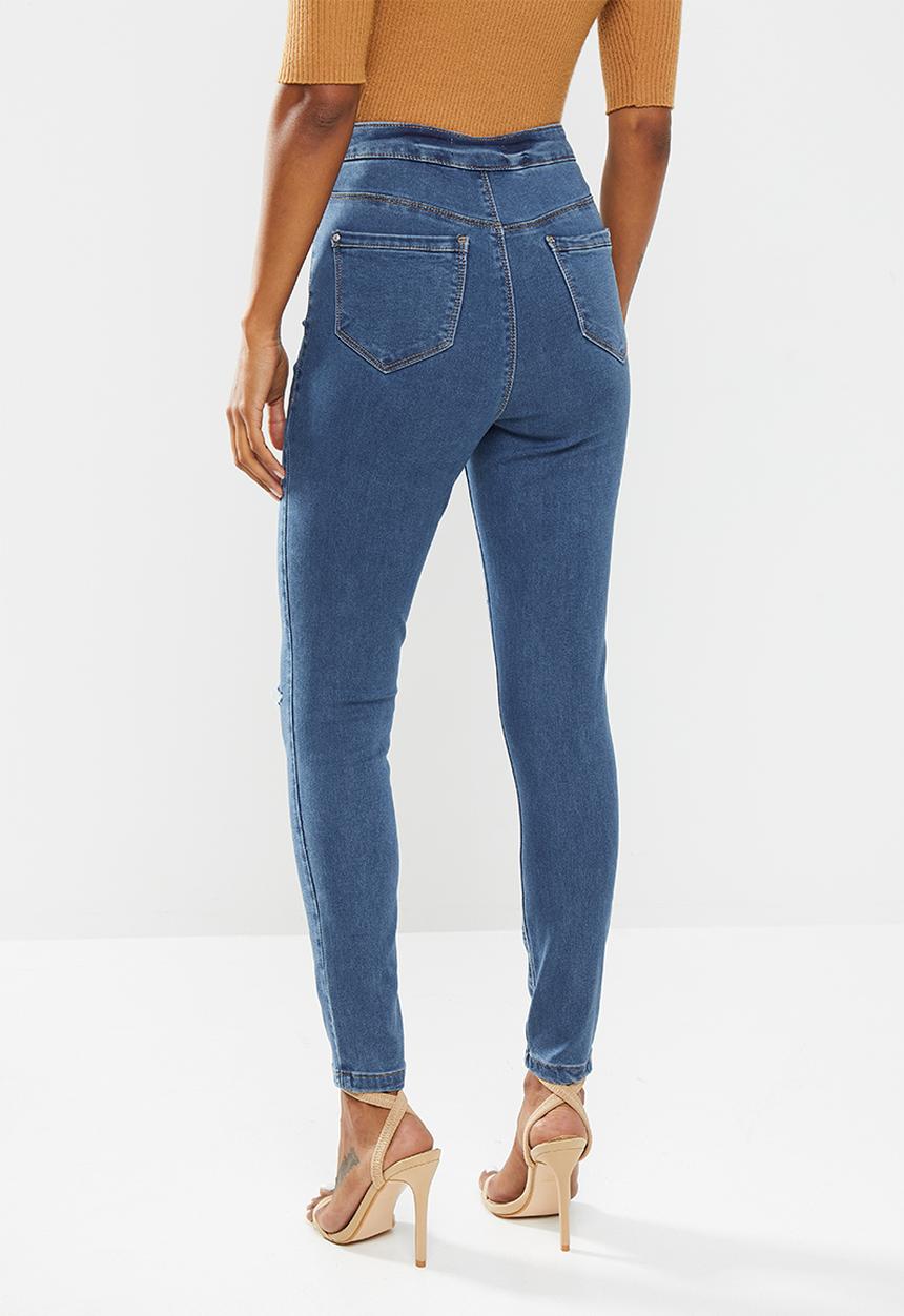 Missguided - Petite vice highwaisted slash knee skinny - blue